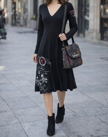 DESIGUAL Robe noir asymétrique taille XS style artistique graphique