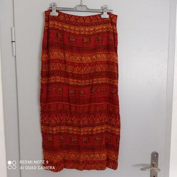 Jupe longue orange à motifs ethniques t42