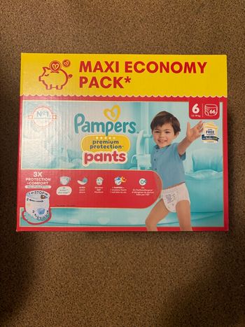 1 carton de 66 couches culottes t6 pampers premium