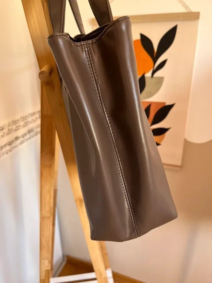 Sac shopping vintage Séquoia couleur taupe en bon état [ref 2508SGr161] - photo numéro 7
