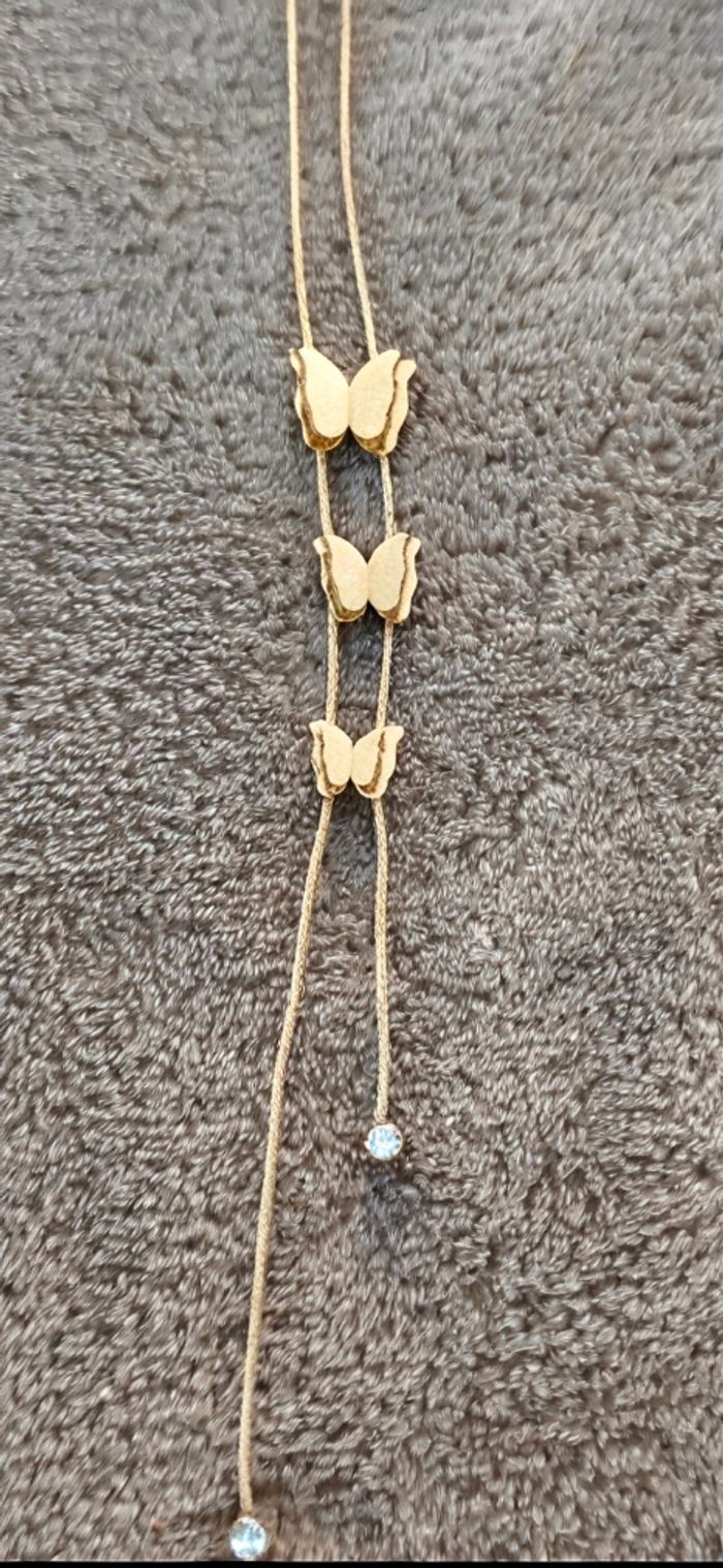 Collier femme collier cravate doré papillons pendentif ajustable élégant chic or