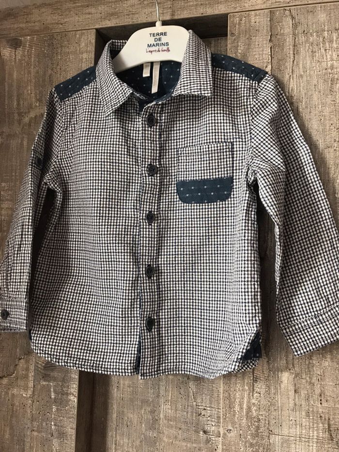 Chemise à carreaux bleus garçon 18 mois