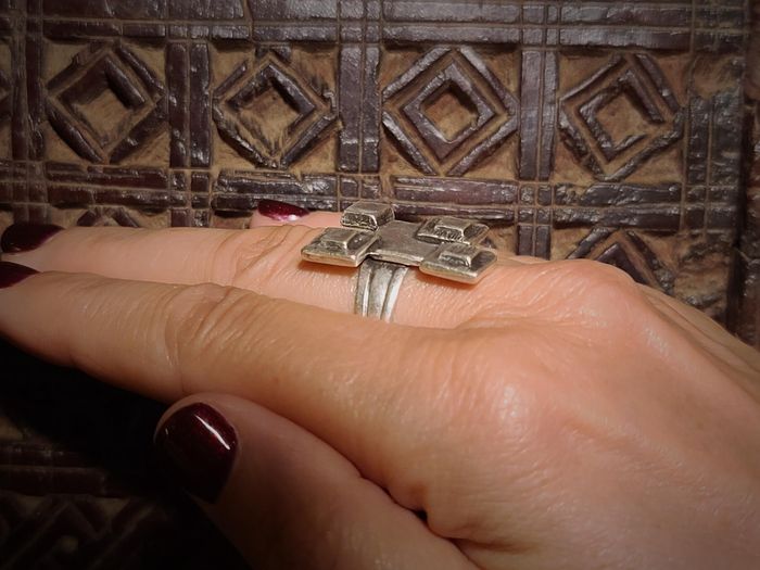 Bague géométrique plaqué argent ajustable - photo numéro 2