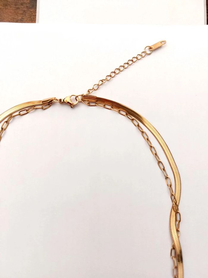 Collier multirangs  - acier inoxydable doré  - charm's  - inspiration zag 🌊 - photo numéro 4