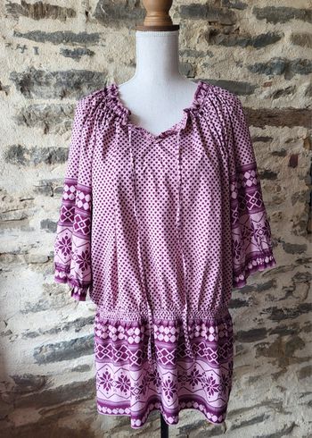 Blouse manches courtes mauve violet motifs cœurs Blancheporte Taille 54