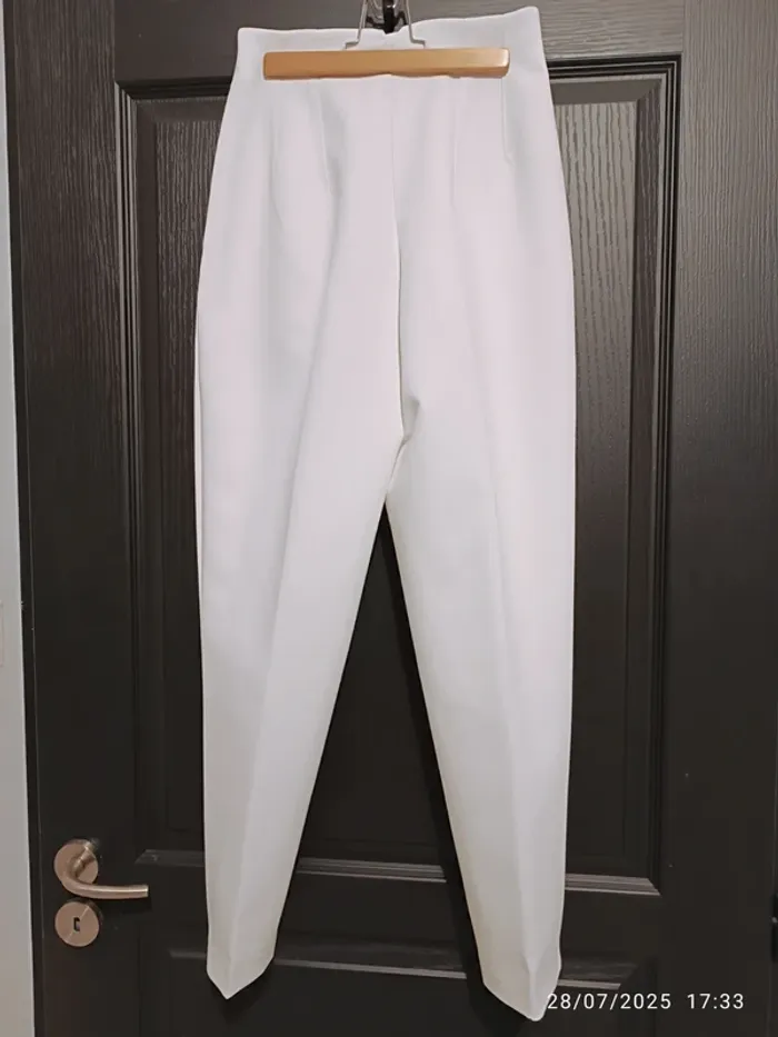 Pantalon iconique taille haute Zara blanc - photo numéro 3