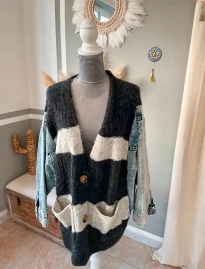 Veste en jean et laine oversize ultra tendance Taille unique - photo numéro 9