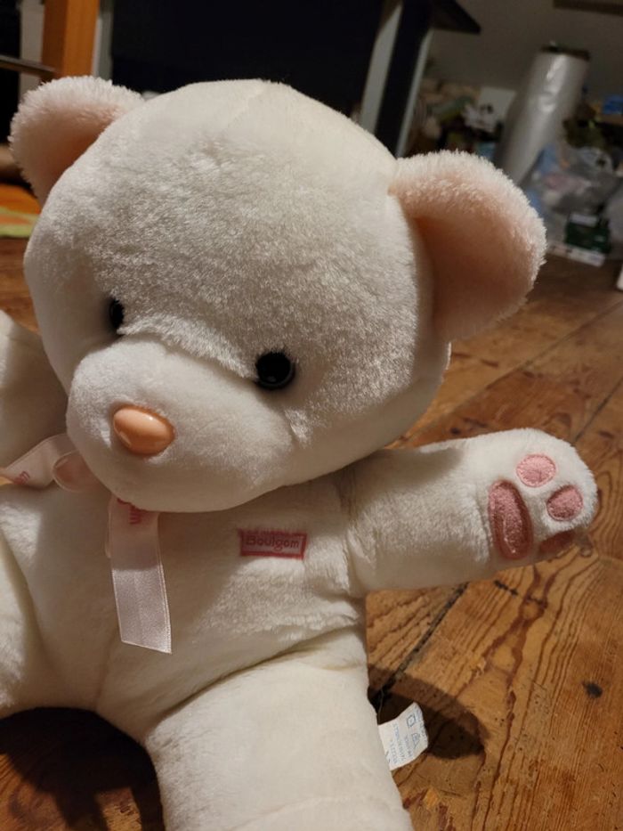 RARE Gros Ours Boulgom Made in France rose blanc 40cm nœud ruban peluche collection - photo numéro 2