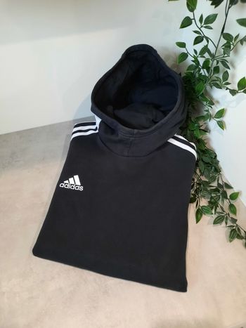 Pull Sweat à capuche Adidas noir à bandes blanches – Taille M