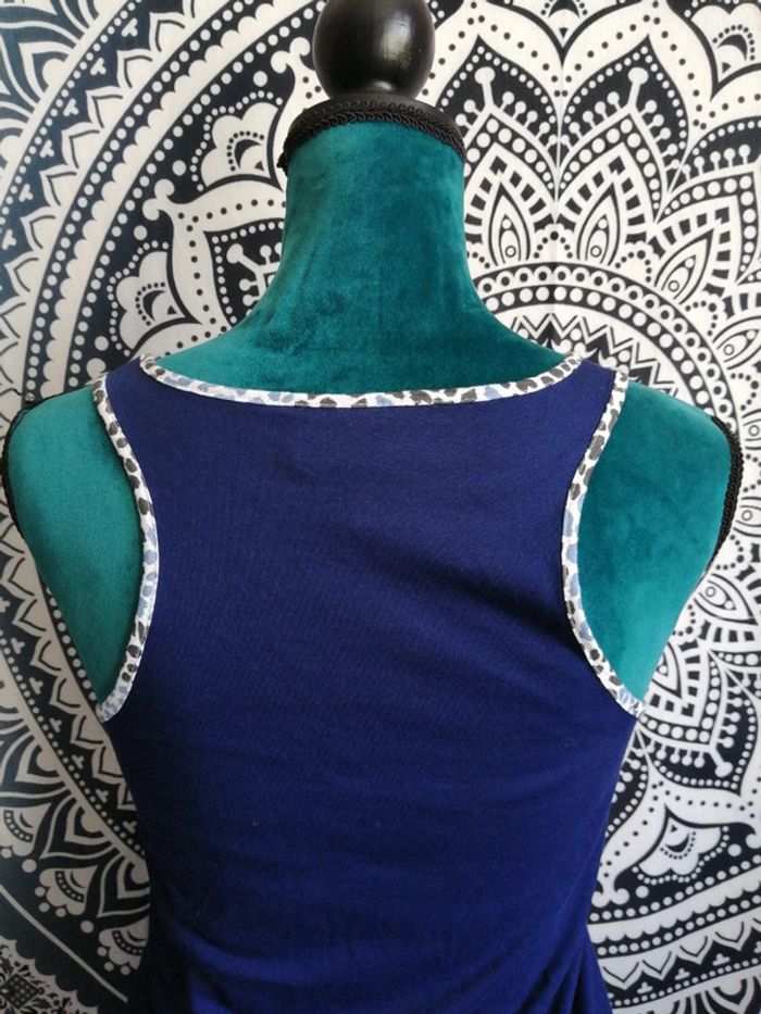 Robe de nuit bleu marine sans manches motifs pattes de chien lien à nouer / tissaia / (XS) - photo numéro 6