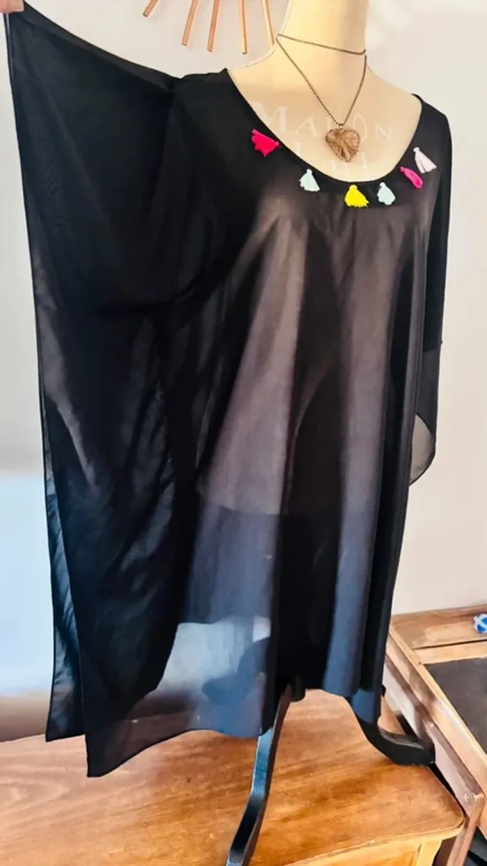 💕 sortie de plage noire transparente à manches larges taille 40 L - photo numéro 3
