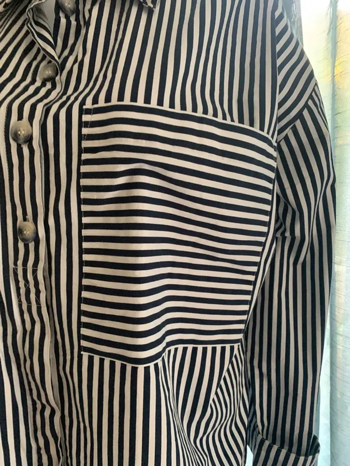 Chemise Zara oversize rayé bleu et blanc taille L - photo numéro 4