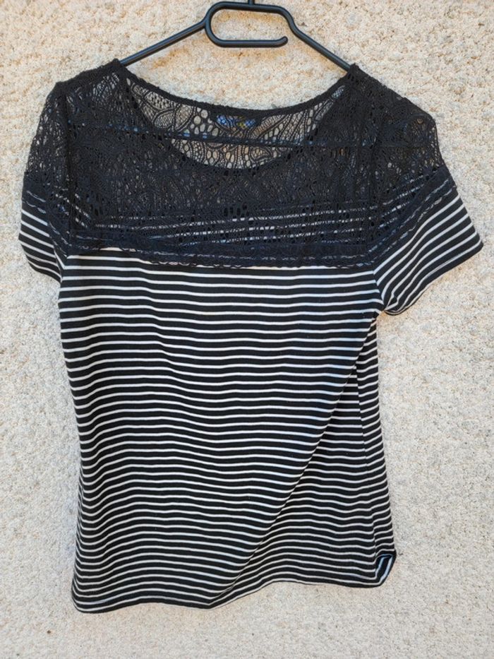 Joli haut rayures marinière vintage dentelle old money chic tendance - photo numéro 2