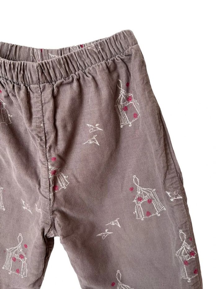Pantalon taupe en velours côtelé (oiseaux, cages) - fille 6 mois (67-68cm)