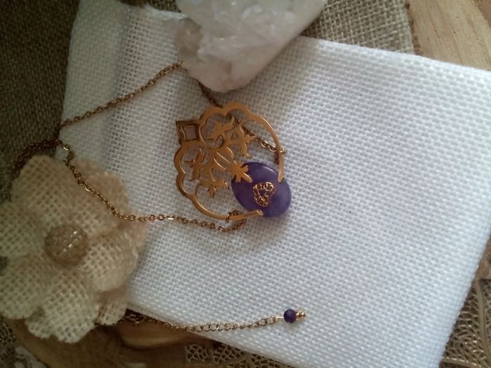 Collier pierres d'améthyste et de quartz rose - photo numéro 3