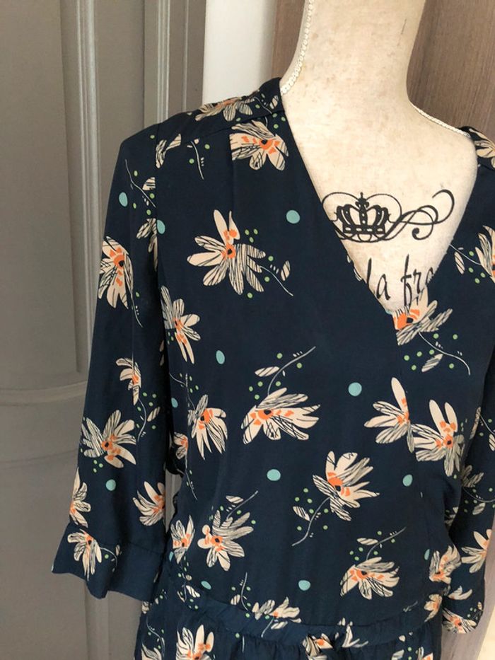 Robe été chic taille 42 marine beige impeccable - photo numéro 3
