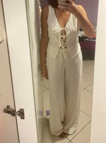 Ensemble Femme Deux Pièces Blanc Gaufré Bohème - Taille XL Neuf Jamais Porté