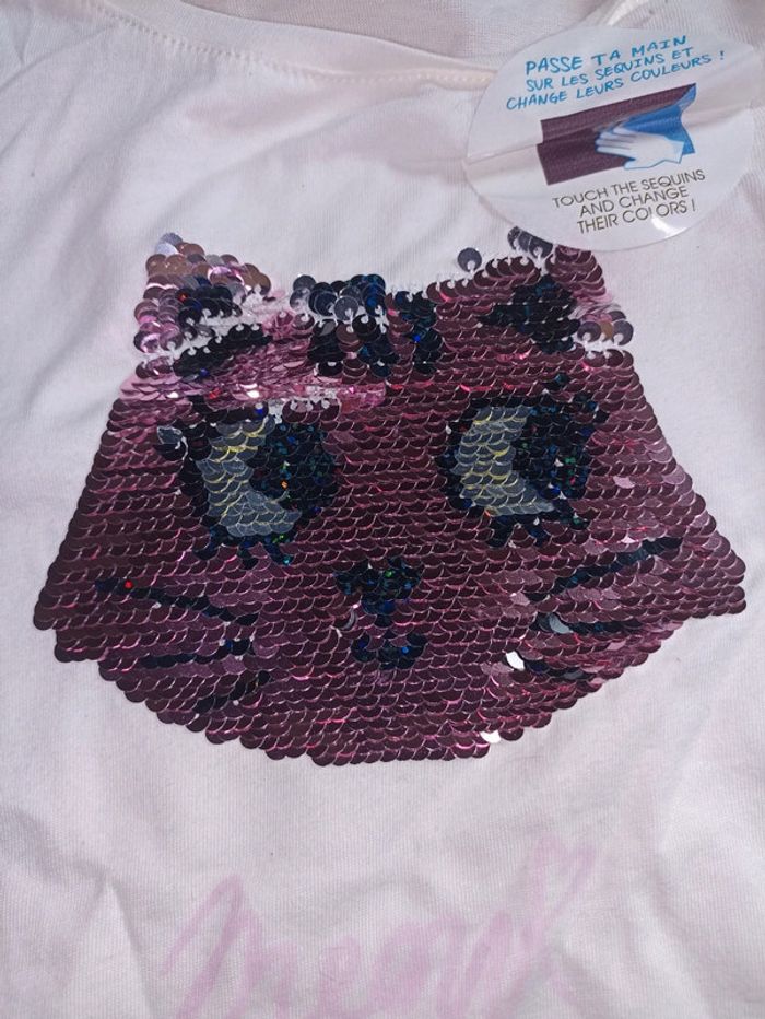 T shirt Chat sequin réversible 5 ans - photo numéro 2