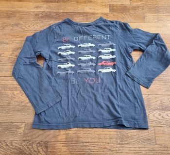 t-shirt manche longue kiabi bleu foncé imprimé voiture taille 10ans