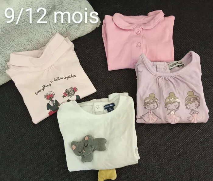 Lot teeshirt manches longues 9/12 mois