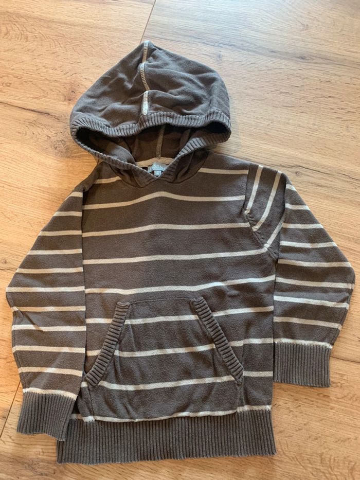 Pull capuche marron et beige rayé garçon taille 4 ans marque best way