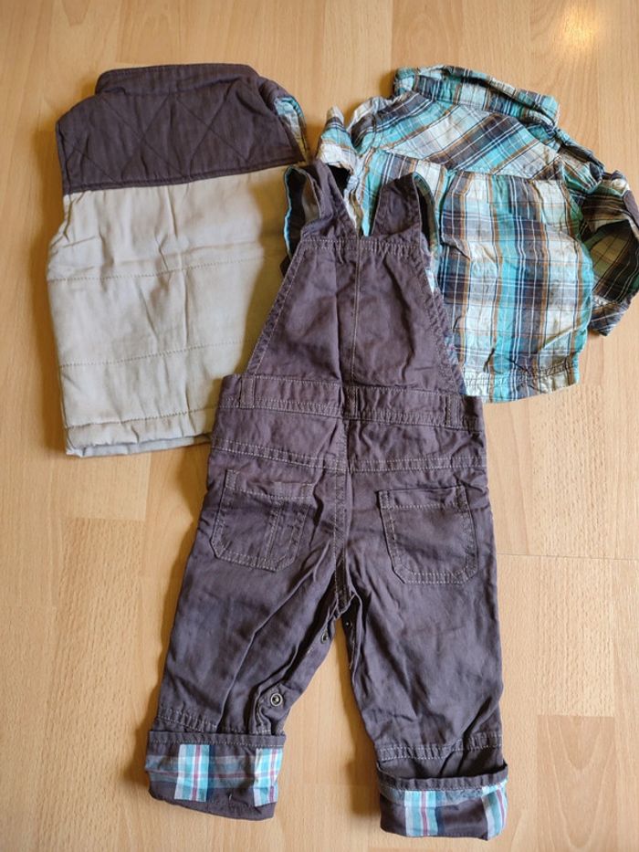 Lot ensemble salopette chemise et veste sans manche TAO assortis en 6M - photo numéro 2