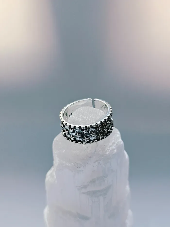 Bague acier inoxydable ajustable étoiles en relief - photo numéro 3