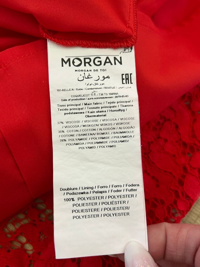 Robe rouge en dentelle sans manches Morgan taille 36 jamais portée - photo numéro 10