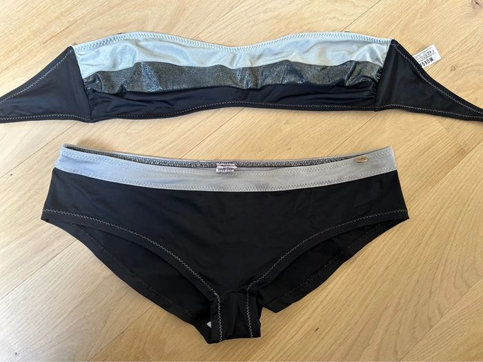 Maillot de bain 2 pièces bandeau noir et argenté - photo numéro 3