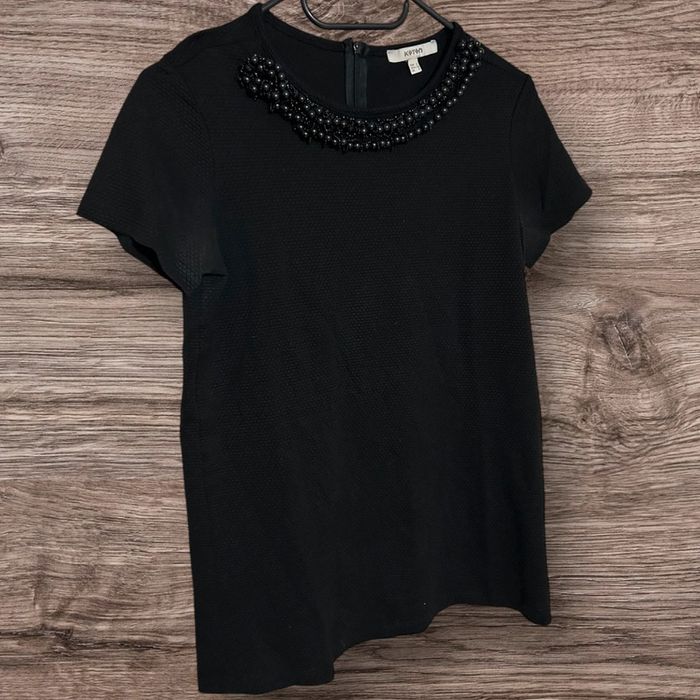 T-shirt noir, col à perles, Koton - 36/S