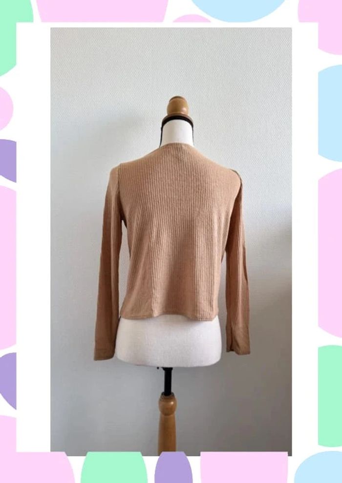 Pull léger col en V avec laçage marron H&M - photo numéro 2