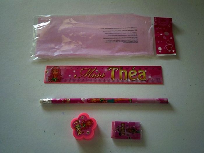 Set papeterie rose Miss Théa régle gomme crayon à papier