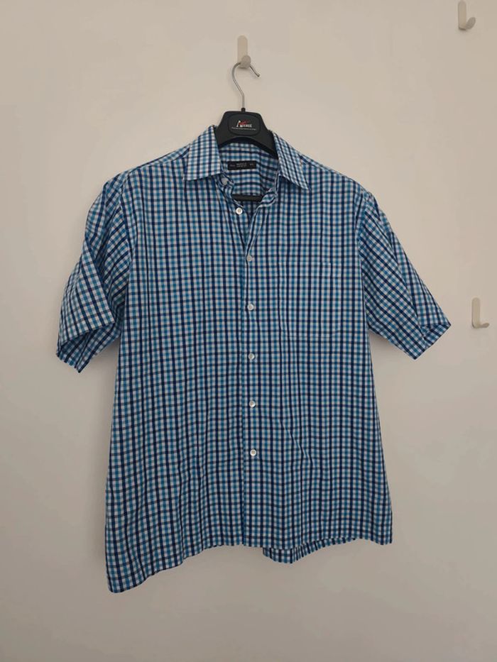 Chemise homme Marks & Spencer à carreaux bleus. Col 42 cm