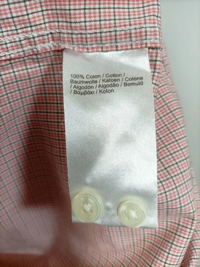 Chemise à manches courtes à carreaux rose et verte Lacoste taille 40 (M) A901 - photo numéro 4