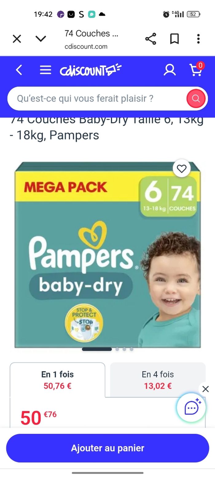 Couche Pampers taille 6