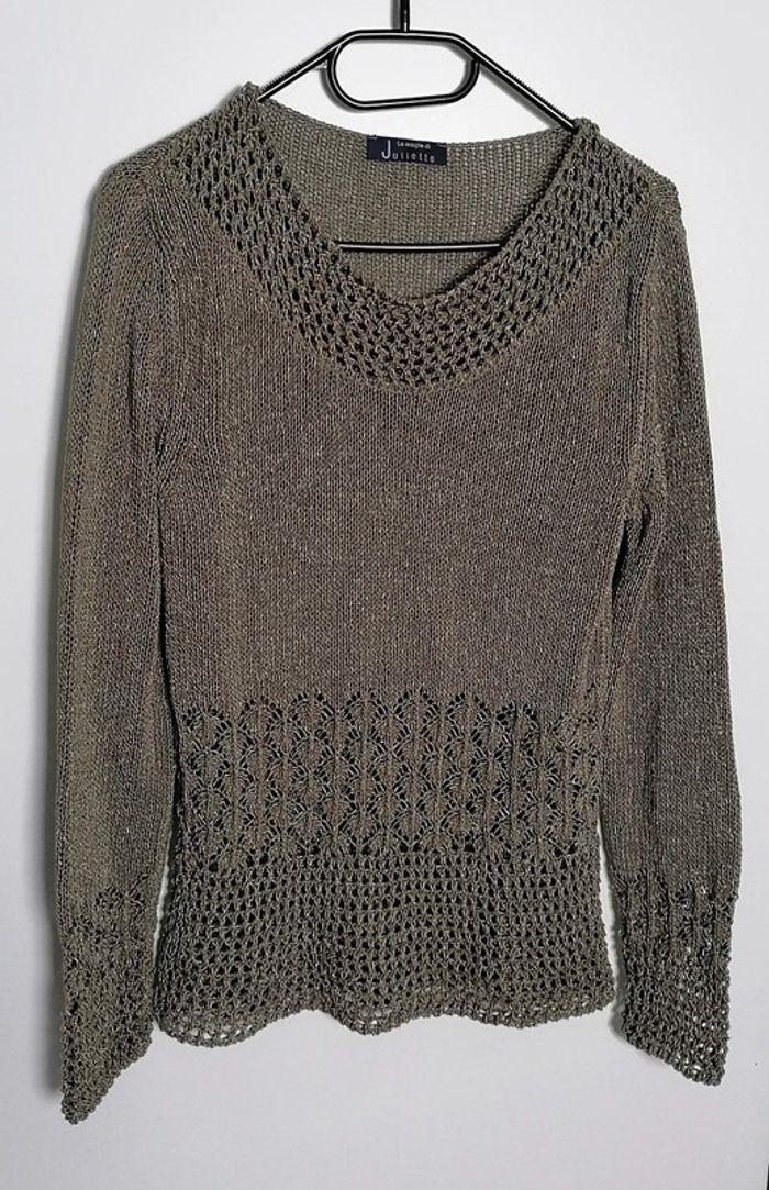 Pull en mailles ajourées kaki Taille M Le maglie di Juliette - photo numéro 8