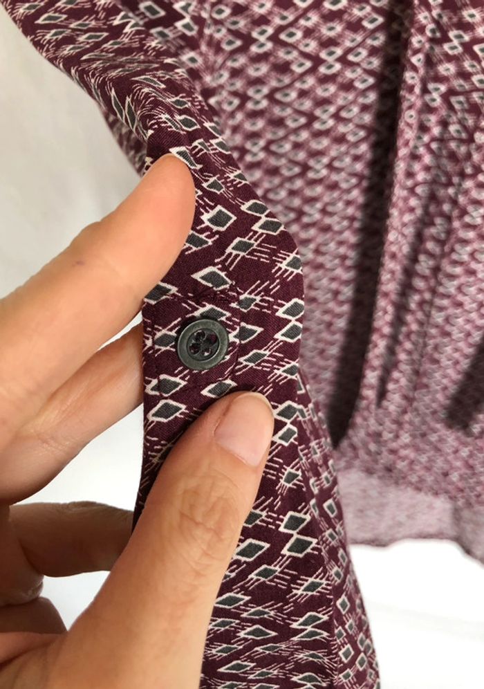 Blouse graphique violine à lavallière Bonobo XS / 34 36 comme neuve - photo numéro 13