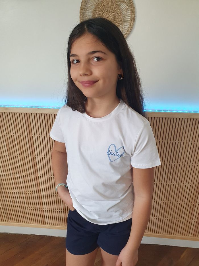 T-shirt Chaton blanc/bleu Taille 8 ans - photo numéro 2