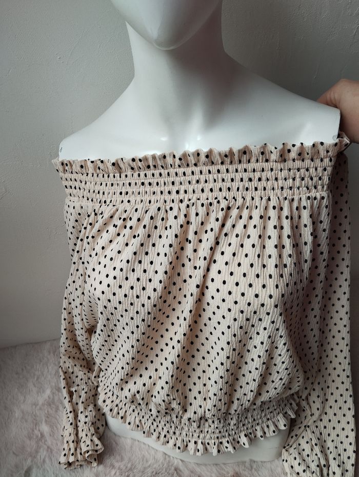 Haut épaules dénudées beige a pois noir Pimkie L - photo numéro 2