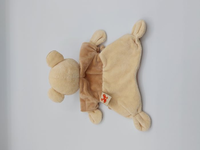 Doudou plat ours beige marron NICOTOY 3 nouettes marron broderie lapin avion TBE - photo numéro 2