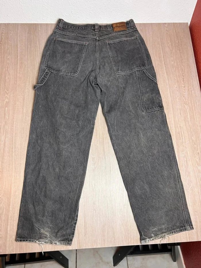 Jean Workwear cargo Carpenter Vintage 100% coton Gris Délavé - Bas Usé - W36- L34 - photo numéro 3