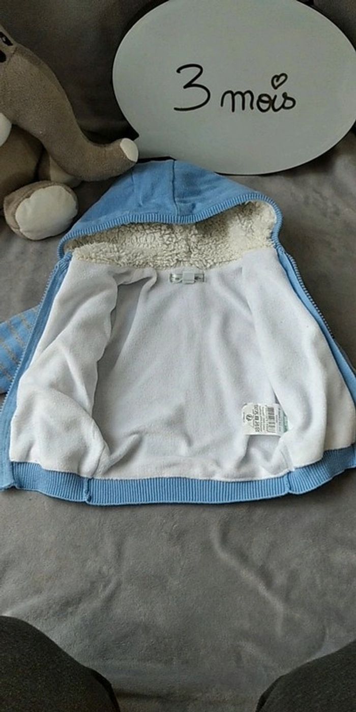 Gilet zippé bleu rayé gris fourré chaud Garçon 3 mois chien Londres Mes petits cailloux - photo numéro 10
