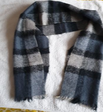 Écharpe homme  gris bleu quadrillée – Lainage