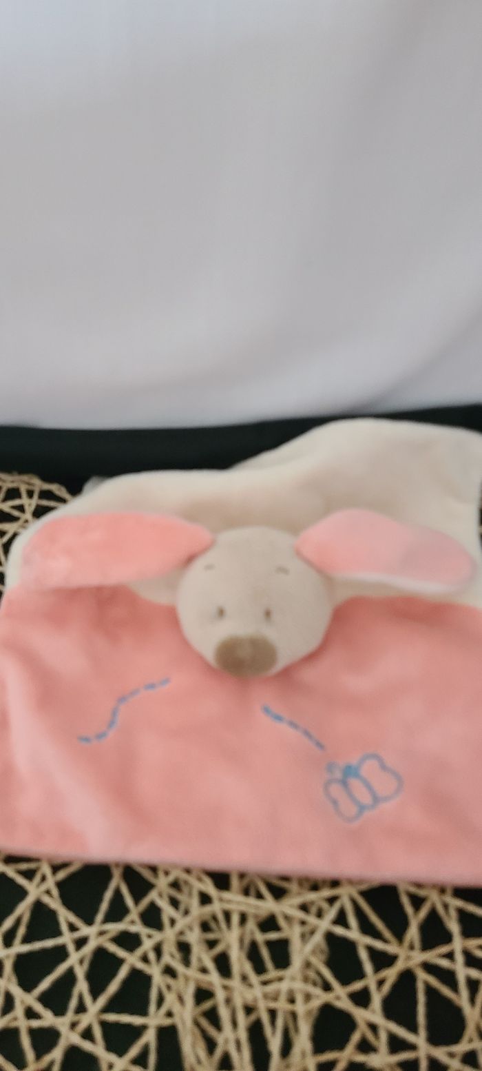 Doudou Plat Lapin Chien Rose Creme Papillon Doukidou Dou Kidou - photo numéro 3