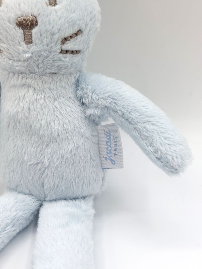 Petite peluche doudou lapin bleu ciel JACADI yeux nez gris 24 cm broderie patte - photo numéro 2