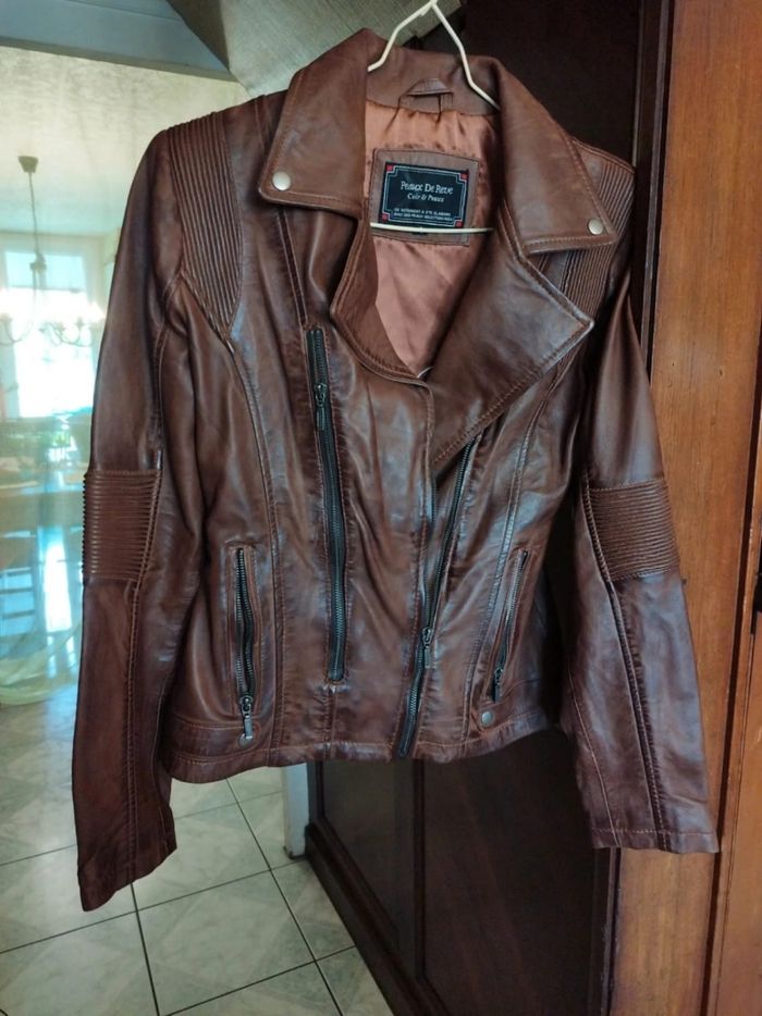 Veste blouson marron vrai cuir Peaux De Rêve XL/42 - photo numéro 2
