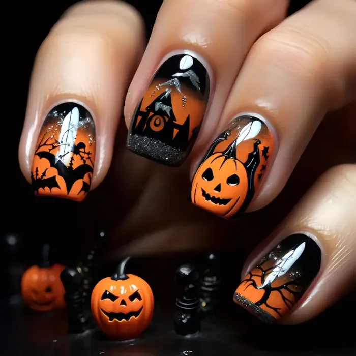 🏰 Faux ongles Press-On Style Européen – 24 pièces pour une élégance sombre au bout des doigts 🖤🎃 - photo numéro 2