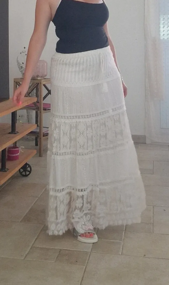 Jupe bohème dentelle, broderie Italian Style