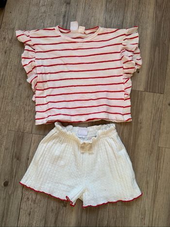 Ensemble short rayé blanc rouge Zara 3/4 ans fille