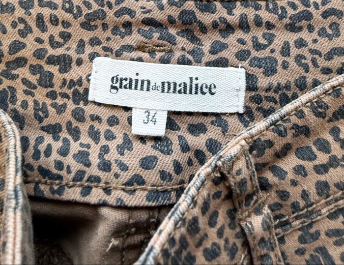 Pantalon luisant marron noir motifs léopard grain de malice taille 34 XS - photo numéro 5